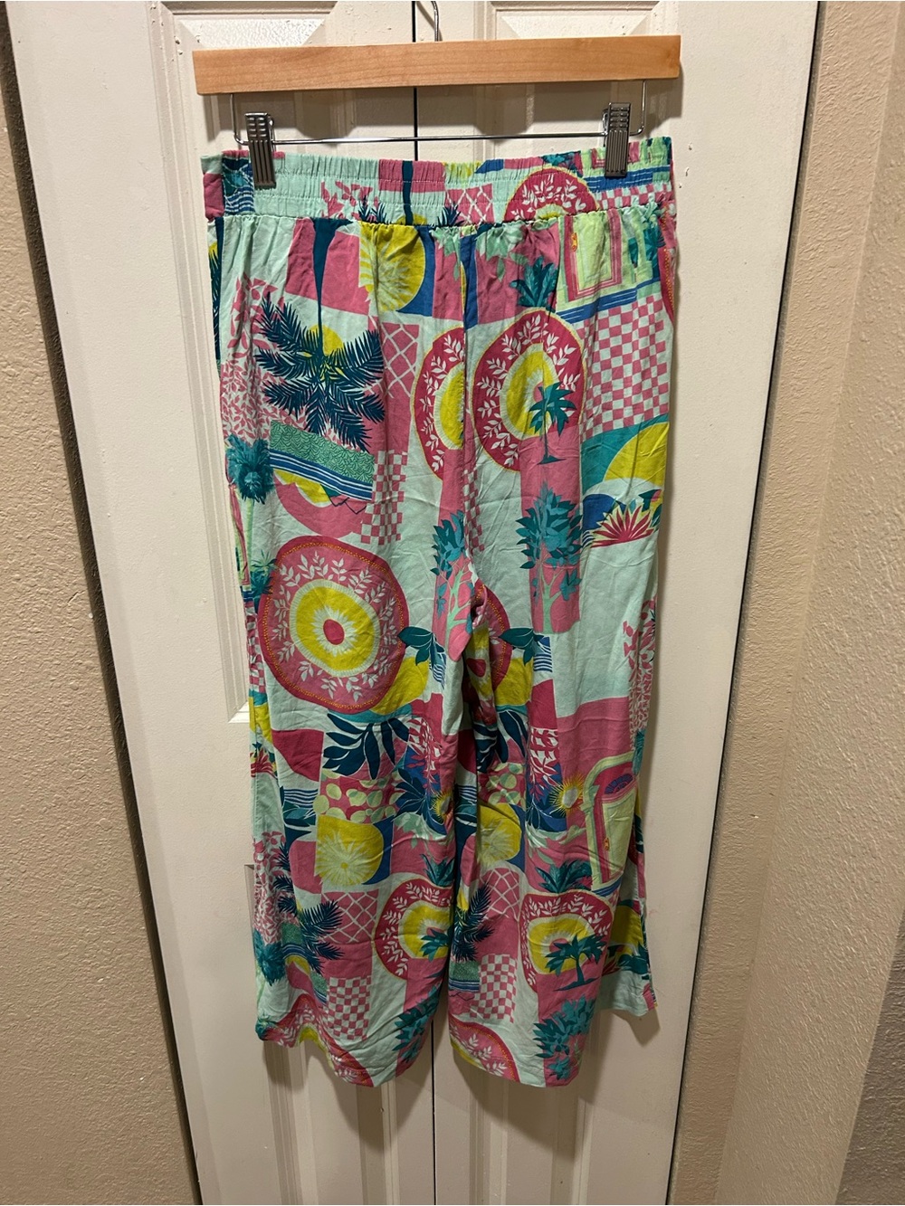 Indigo Rose Colorful Wide Leg Beachy Artsy Lagenlook Resort Pants , M - Picture 3 of 6